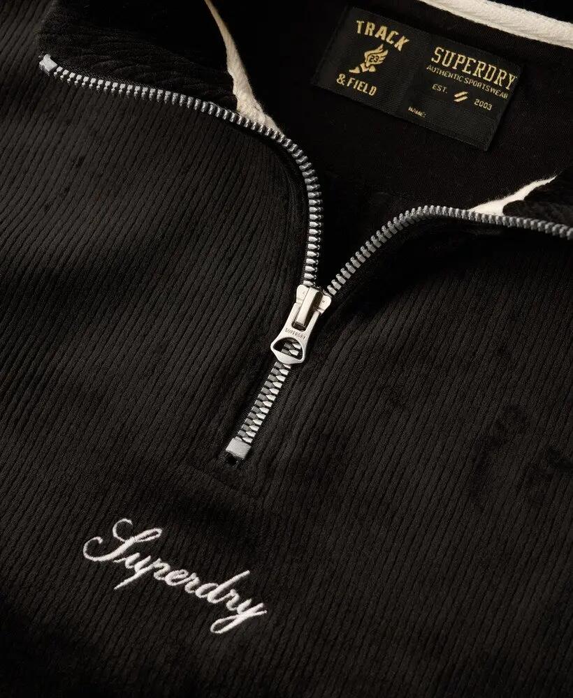 superdry Country Club Velour Half Zip – Felpa donna nera in velluto 5/6