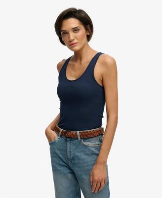 Superdry essential logo scoop vest slim van biologisch katoen – desert bone off