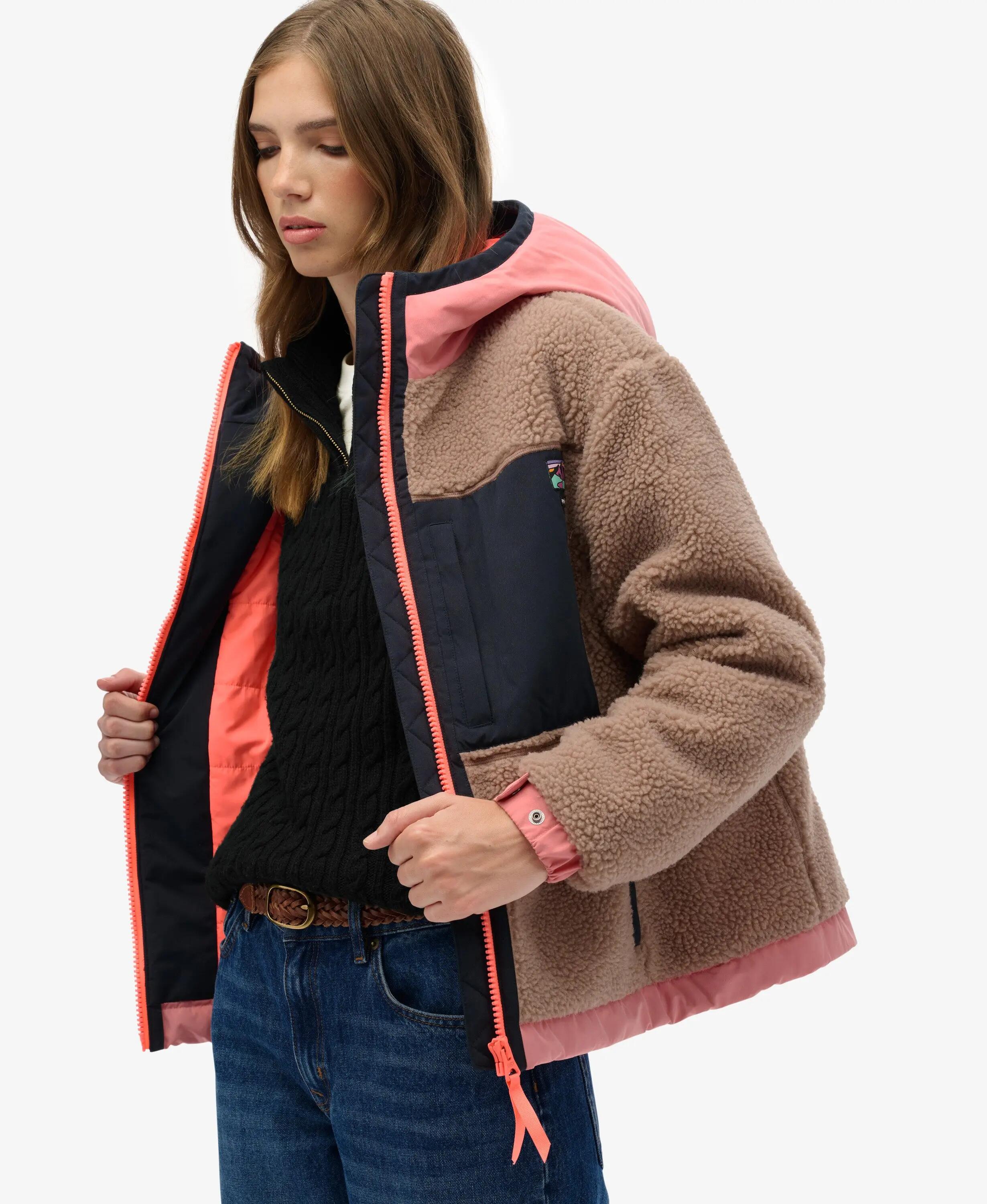 superdry Vintage Sherpa Fleece Jacke mit Kapuze, leicht wattiert – Light Taupe 2/7