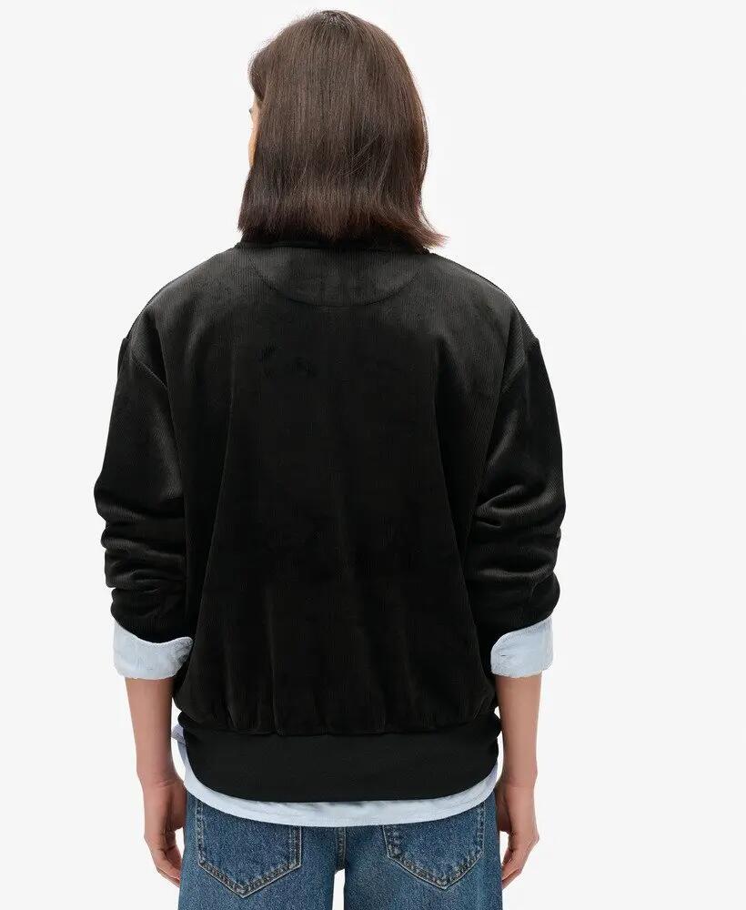 superdry Country Club Velour Half Zip – Felpa donna nera in velluto 4/6