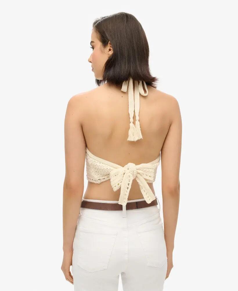 superdry Top curto halter crochet em algodão-poliéster Buttercream 5/7
