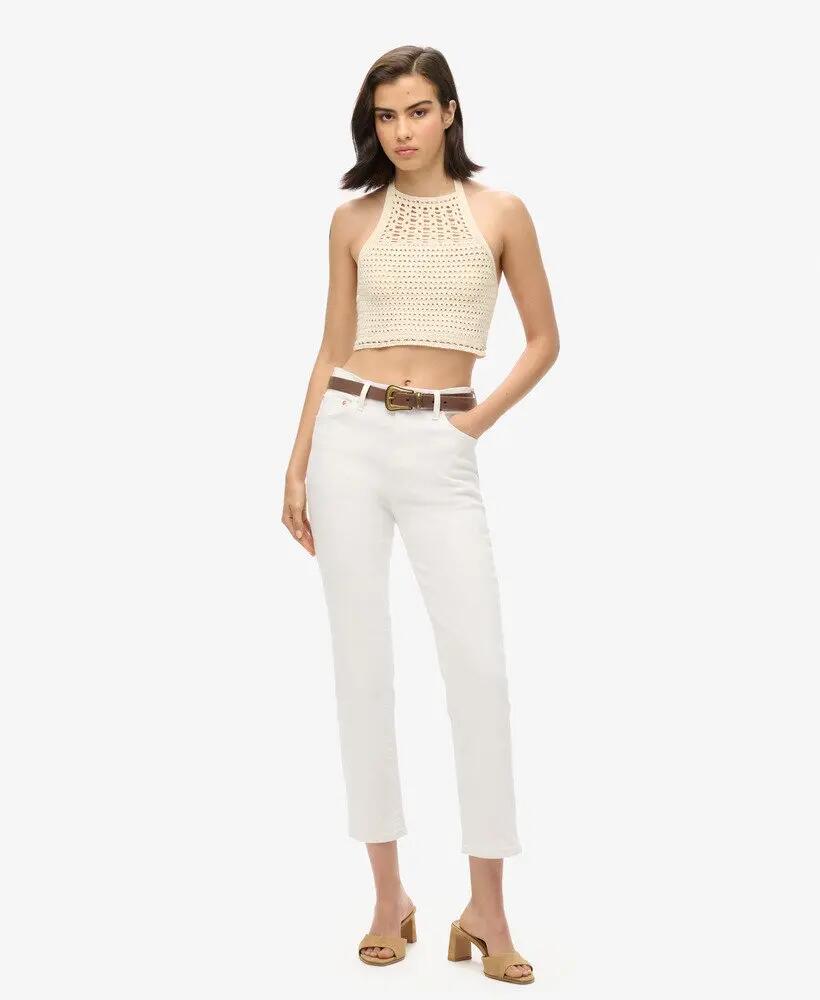 superdry Top curto halter crochet em algodão-poliéster Buttercream 4/7