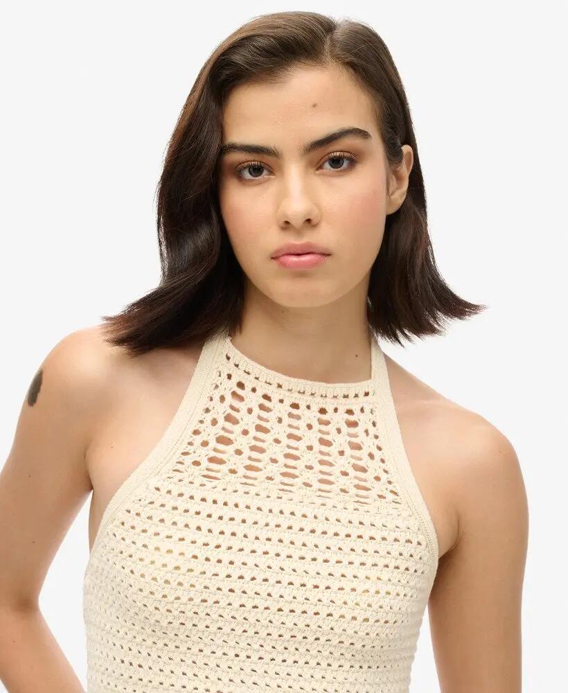 superdry Top curto halter crochet em algodão-poliéster Buttercream 3/7
