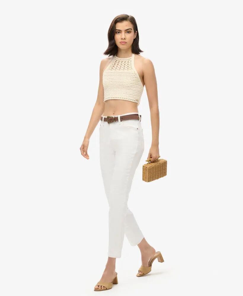 superdry Top curto halter crochet em algodão-poliéster Buttercream 2/7