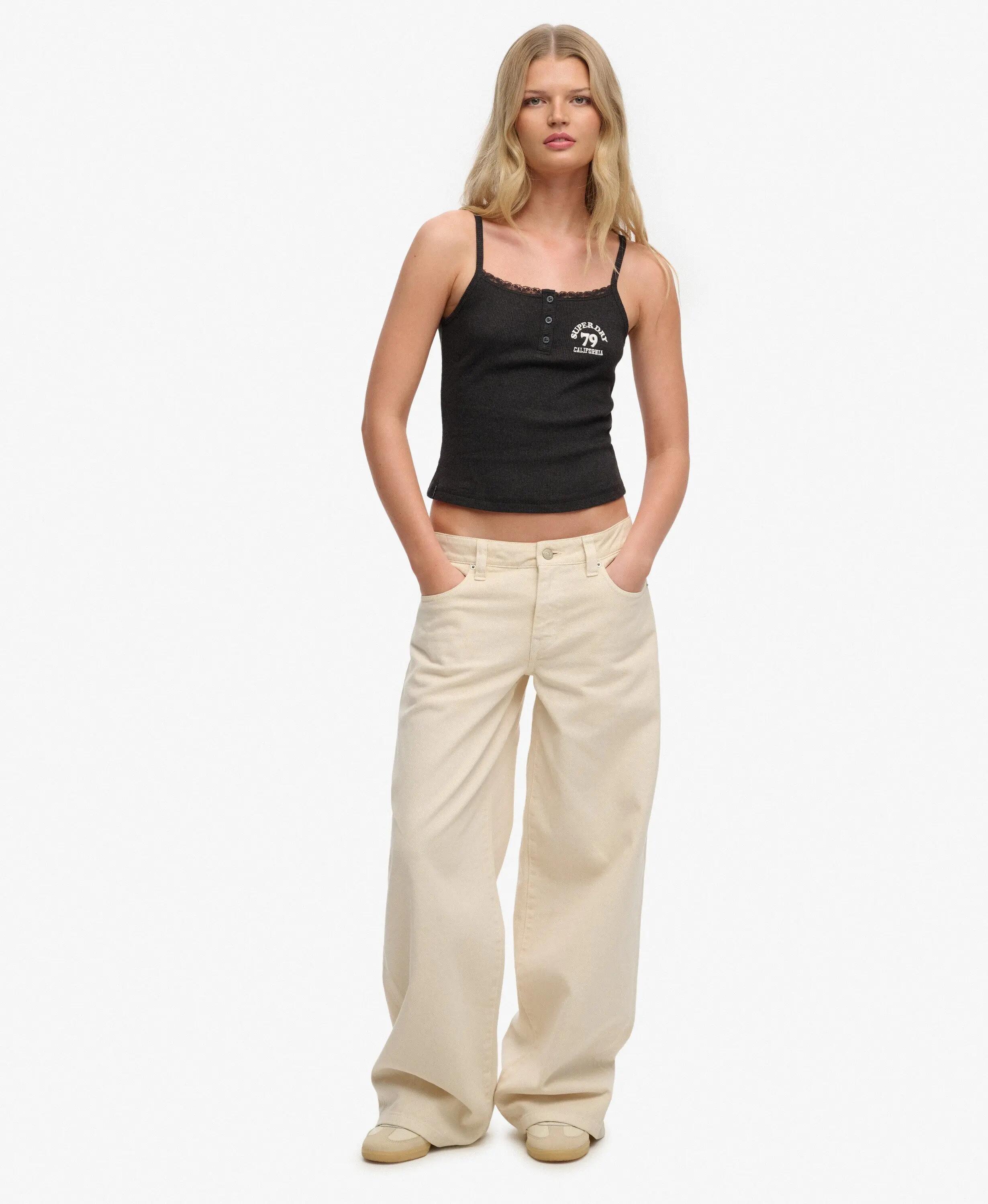 superdry Dames Cami Top Met Knopen en Geborduurd Logo Athletic Essentials 3/5