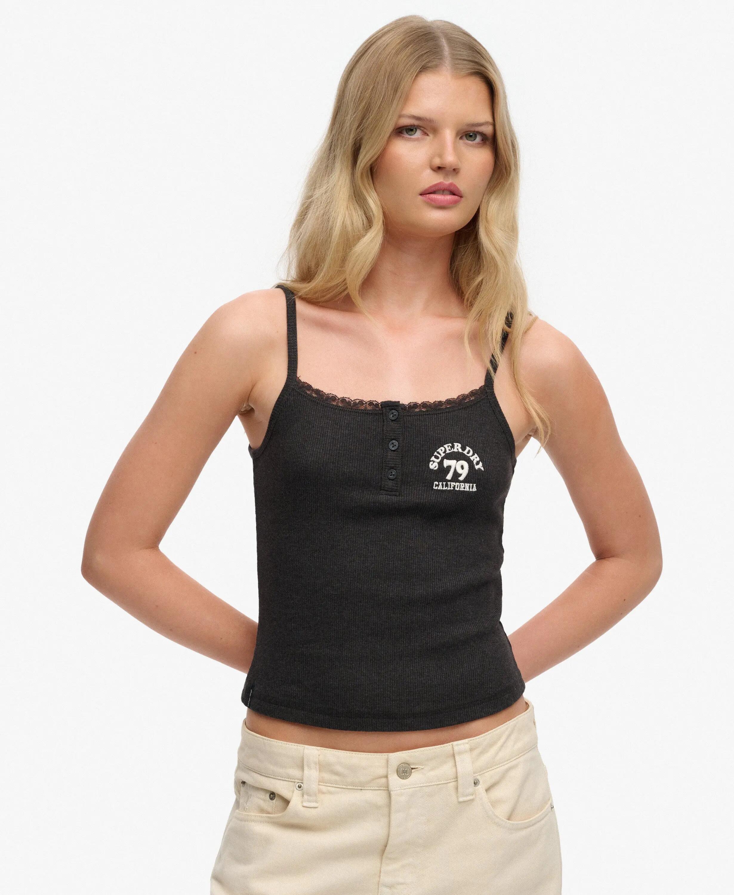 superdry Dames Cami Top Met Knopen en Geborduurd Logo Athletic Essentials 2/5