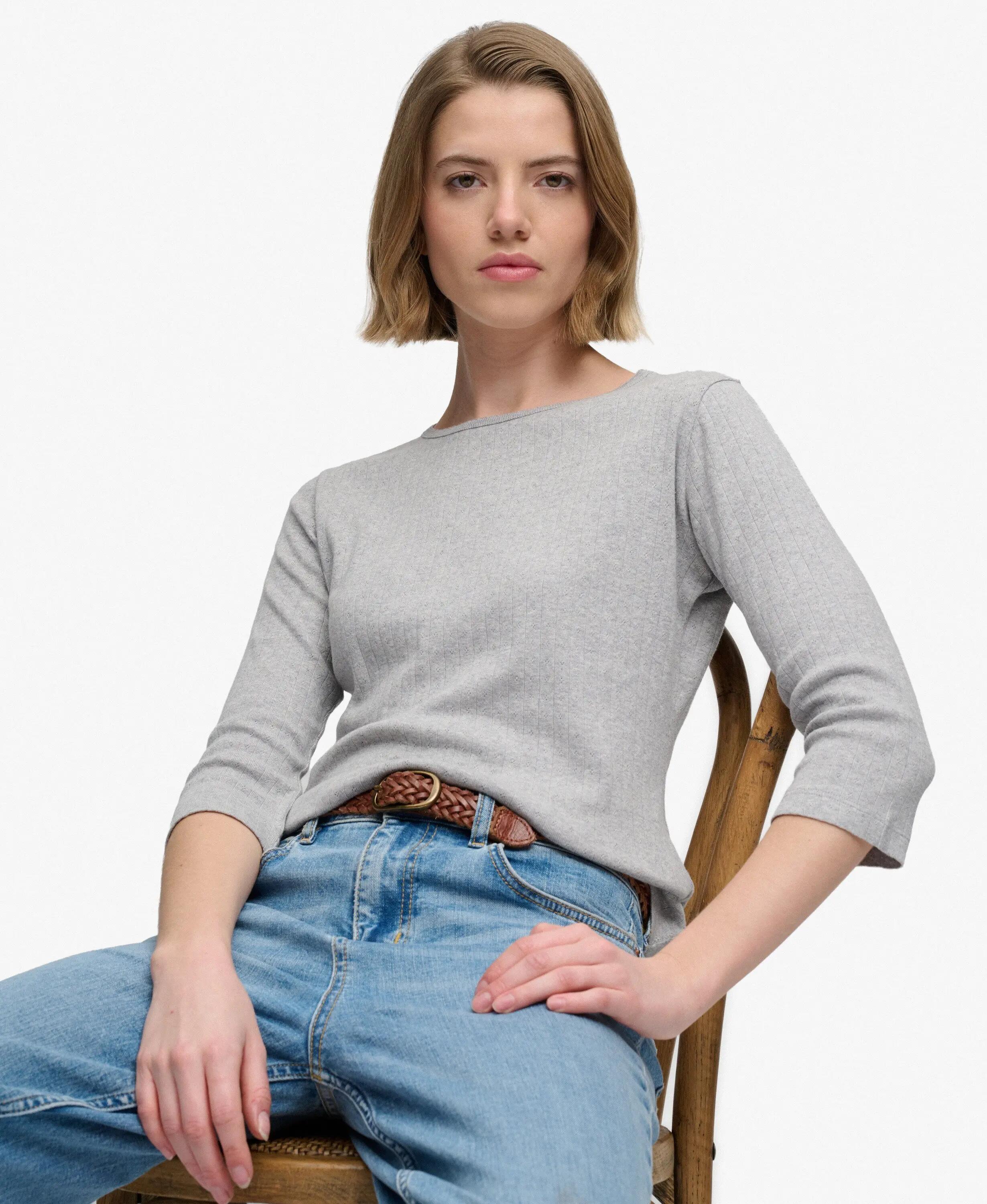 superdry Top Athletic Essentials Pointelle manga 3/4 em algodão biológico 2/7