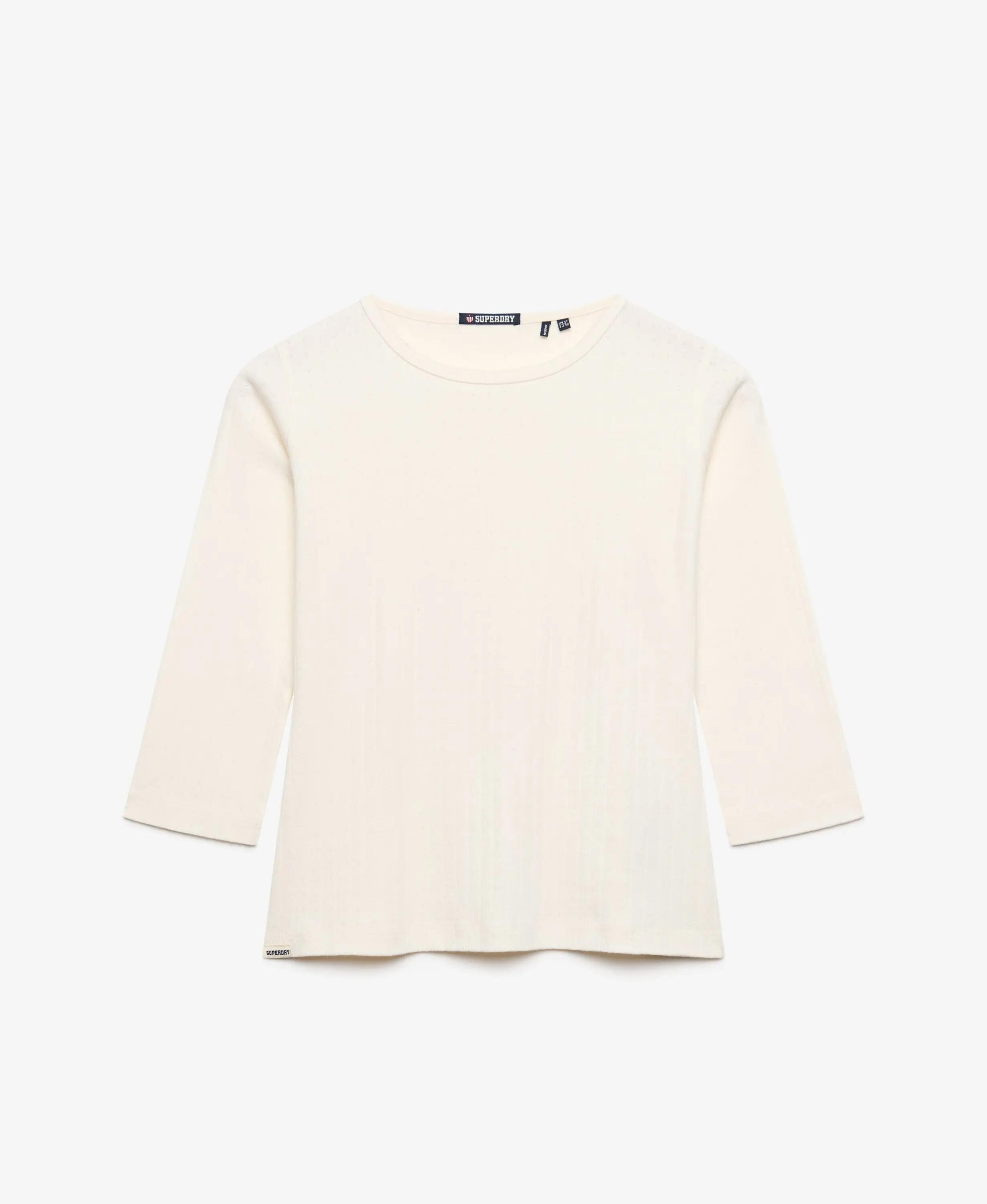 superdry Top Athletic Essentials Pointelle manica 3/4 in cotone bio – Desert 7/7