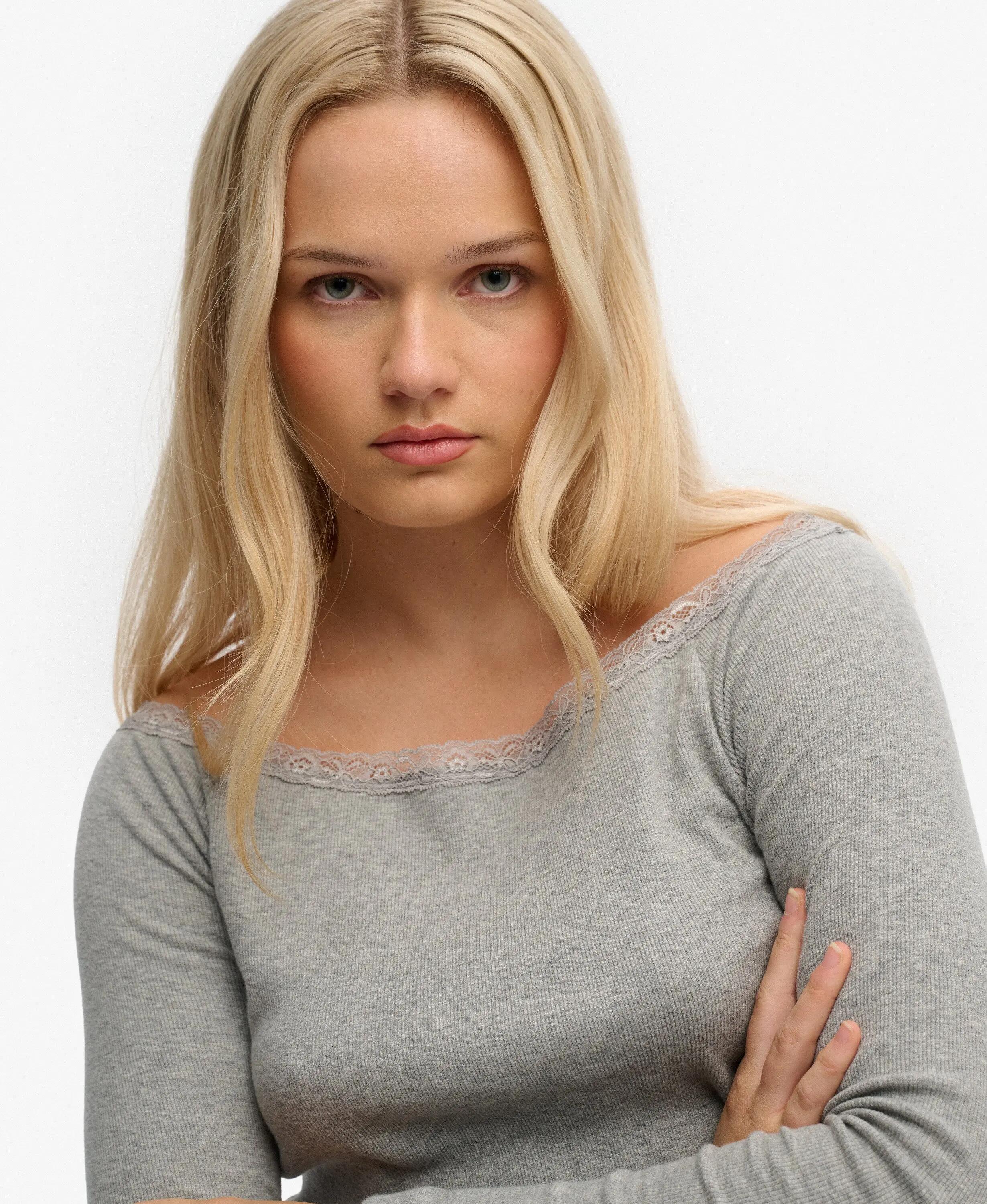 superdry Haut manches longues Athletic Essentials en dentelle gris chiné 4/5