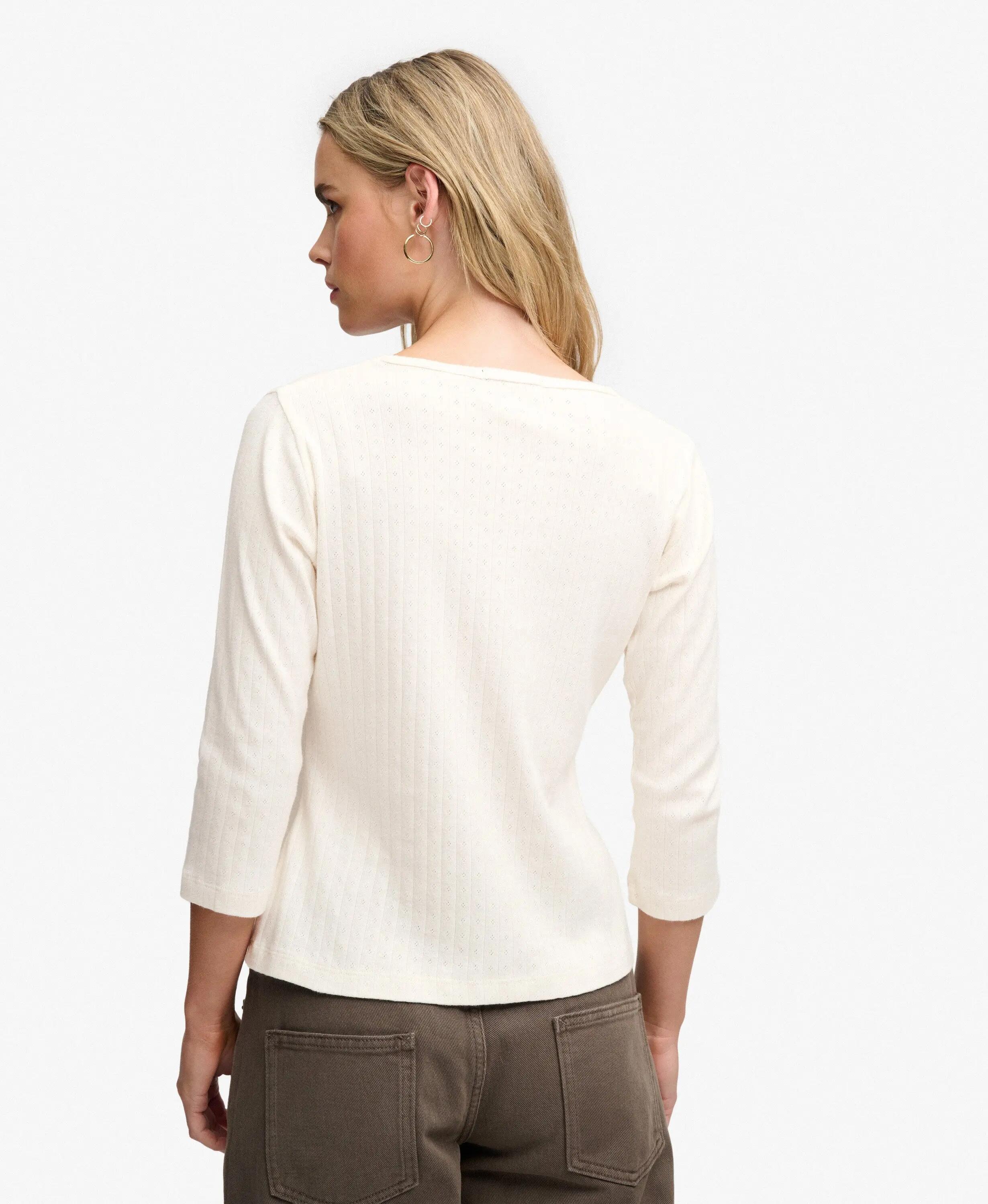 superdry Top Athletic Essentials Pointelle manica 3/4 in cotone bio – Desert 5/7