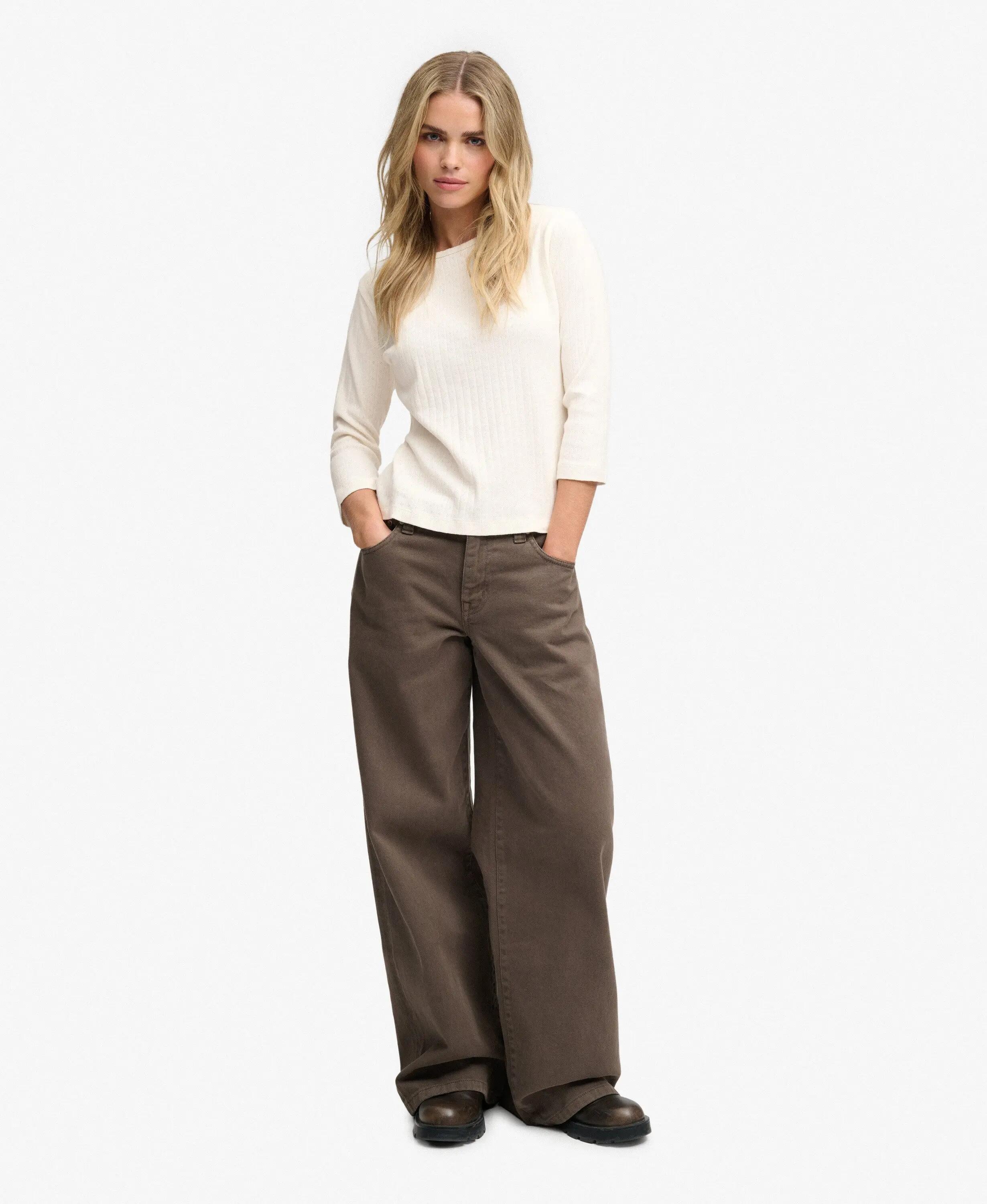 superdry Top Athletic Essentials Pointelle manica 3/4 in cotone bio – Desert 3/7