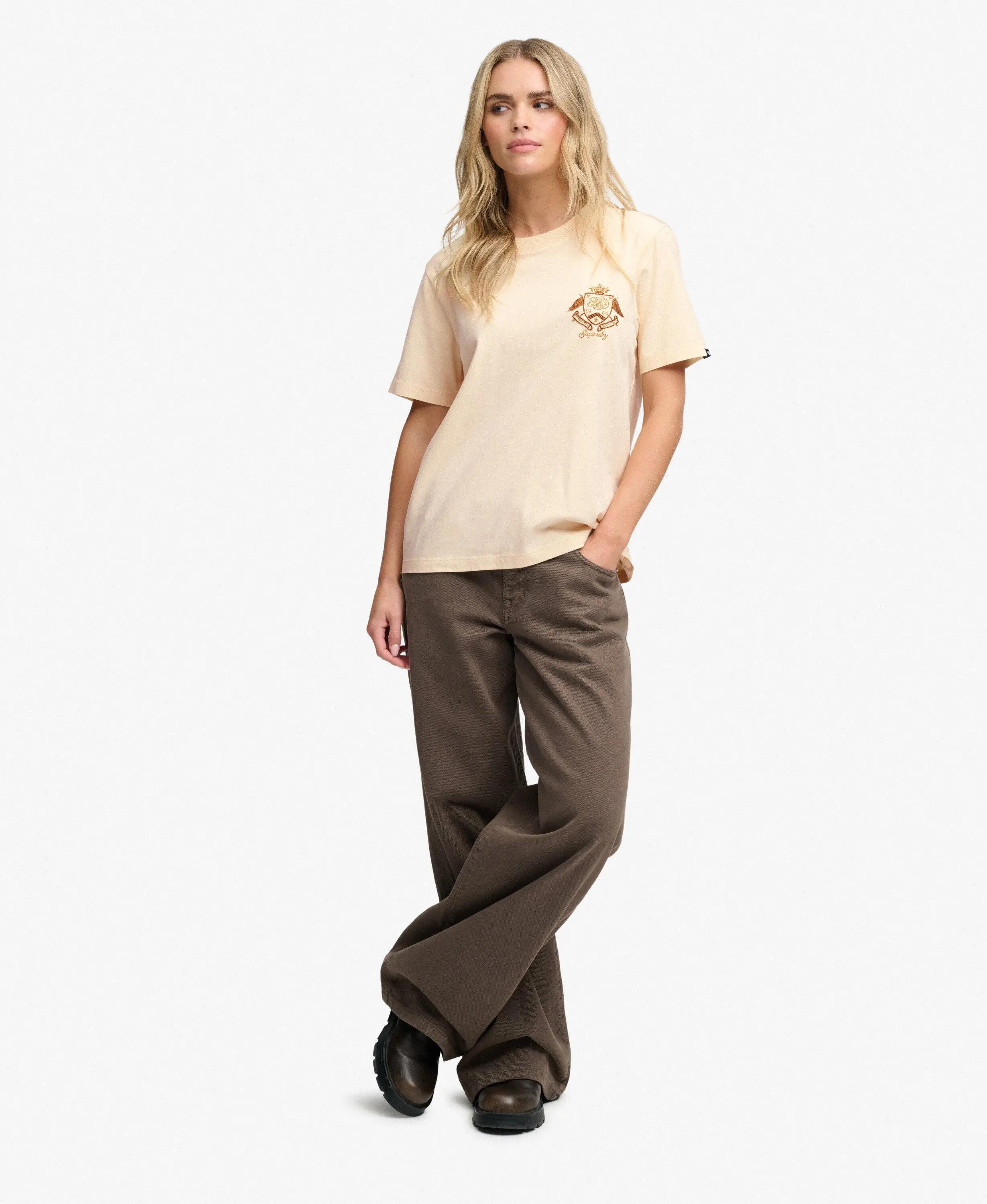 superdry T-shirt Crest decorada em algodão biológico – Natural Cream 3/7
