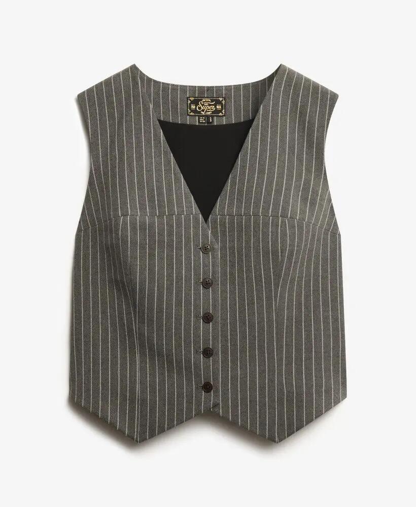 superdry Pinstripe Waistcoat colete slim riscas Cinzento 7/7