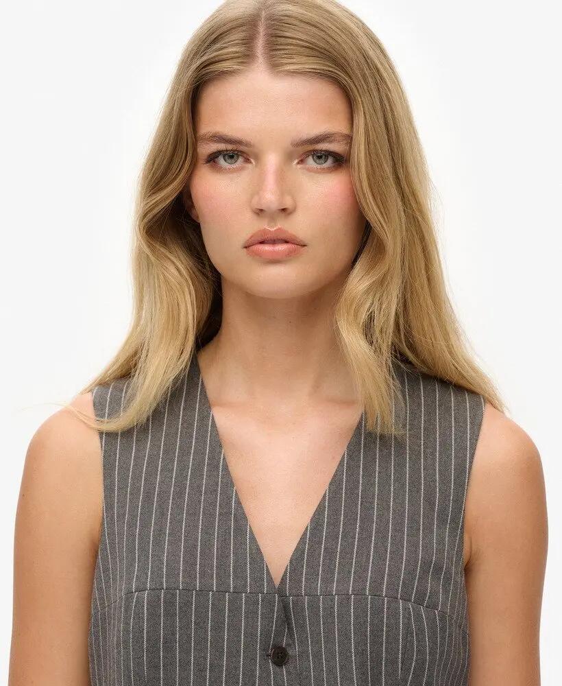 superdry Pinstripe Waistcoat colete slim riscas Cinzento 4/7
