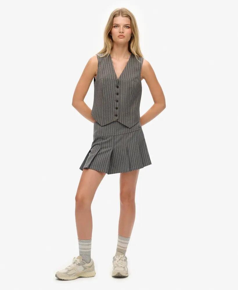 superdry Pinstripe Waistcoat colete slim riscas Cinzento 3/7