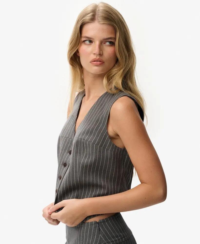 superdry Pinstripe Waistcoat colete slim riscas Cinzento 2/7