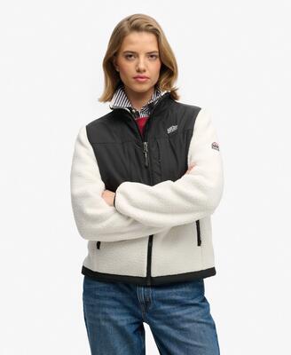 Superdry polar fleece hybrid trekker jacket – off white