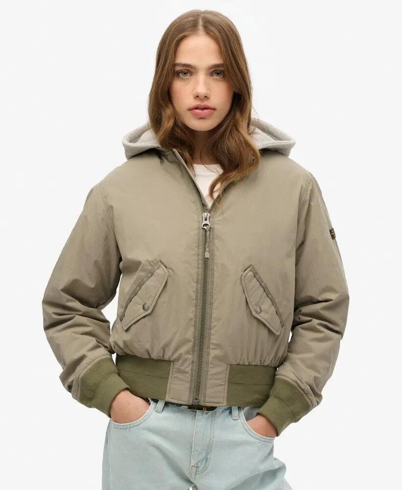superdry Damska kurtka Hooded MA1 Bomber – Light Khaki Green 5/7