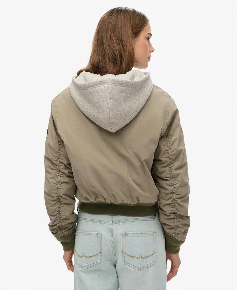 superdry Damska kurtka Hooded MA1 Bomber – Light Khaki Green 4/7