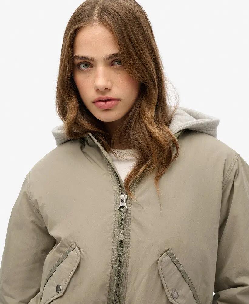 superdry Damska kurtka Hooded MA1 Bomber – Light Khaki Green 3/7
