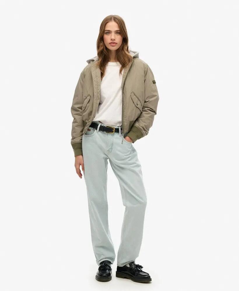 superdry Damska kurtka Hooded MA1 Bomber – Light Khaki Green 2/7