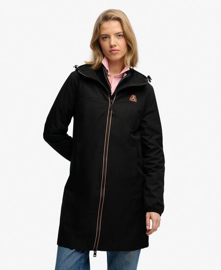 superdry Longline Windbreaker Jacket Loose Fit Waterafstotend – Black