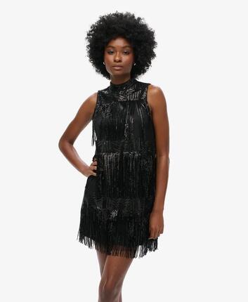 superdry A-Linien Mini-Kleid mit Fransen und Pailletten