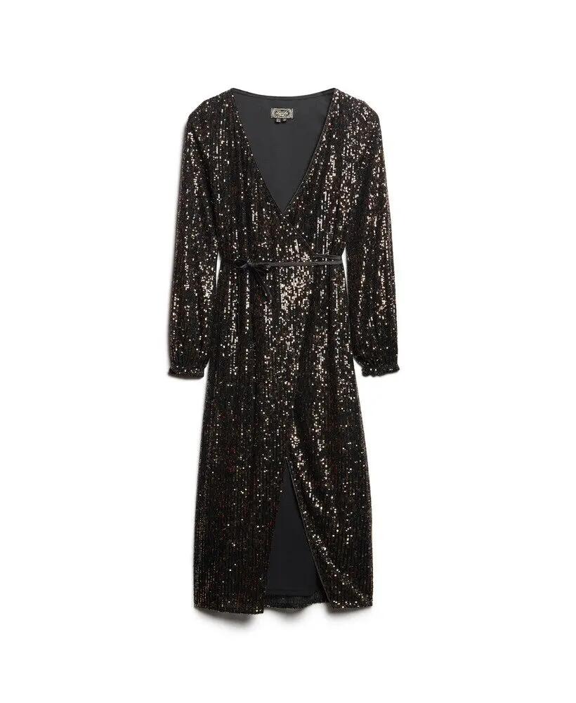 superdry Vestido longo transpassado com lantejoulas Copper/Black 6/6