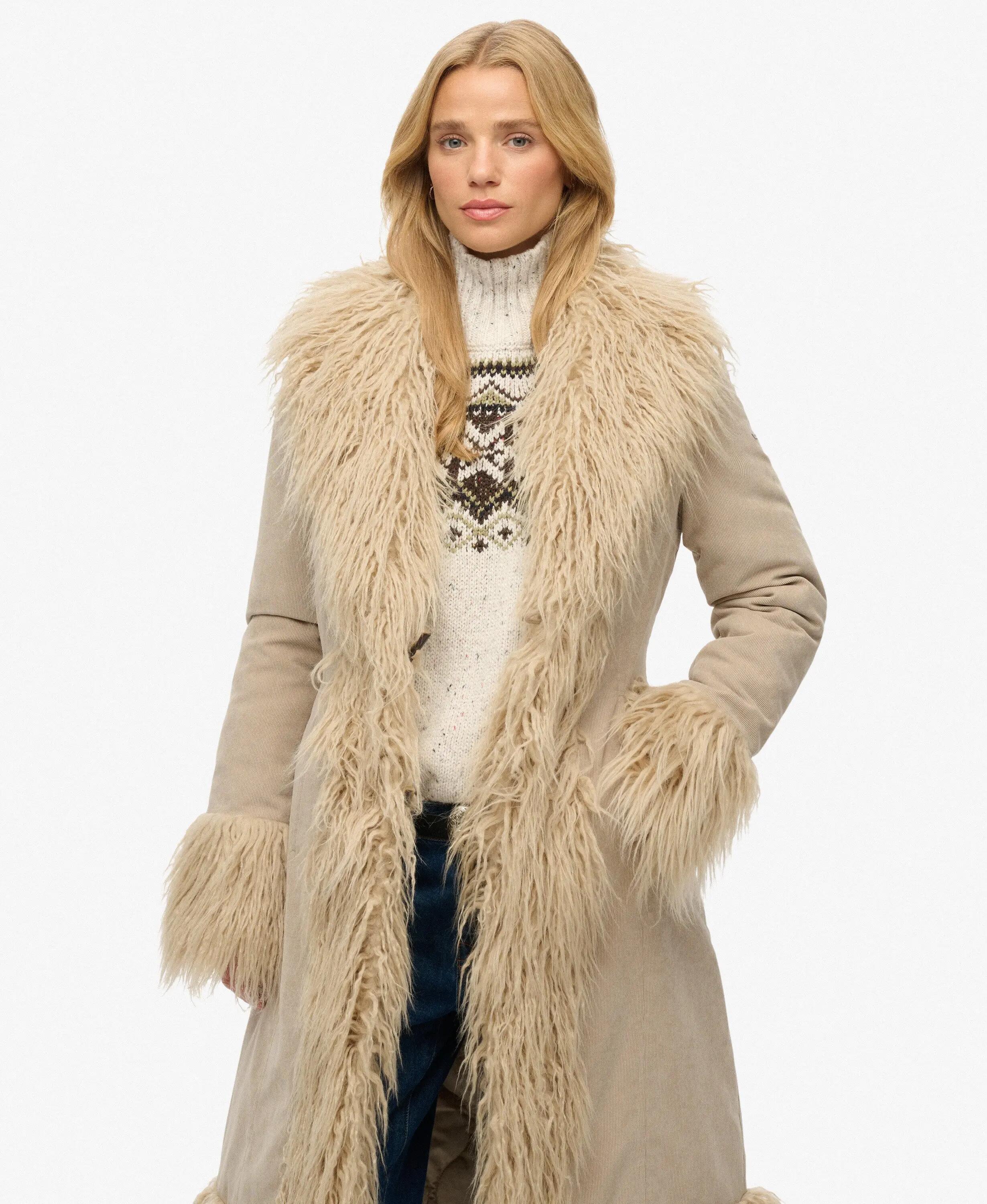 superdry Casaco Long Afghan Slim em bombazina - TAUPE 2/7