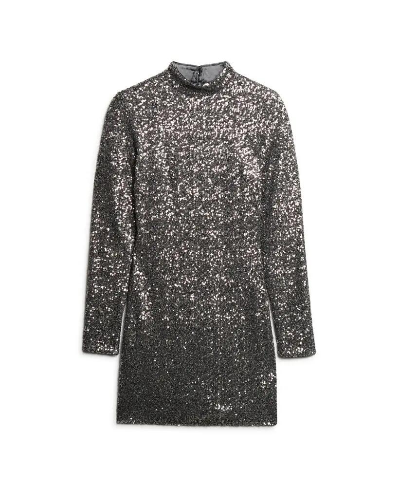 superdry Vestido Mini Gola Alta com Lantejoulas Gunmetal Sequin 7/7