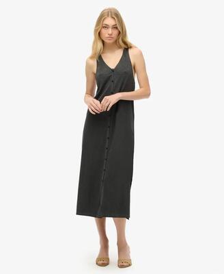 Superdry beach jersey midi jurk van katoen – zwart