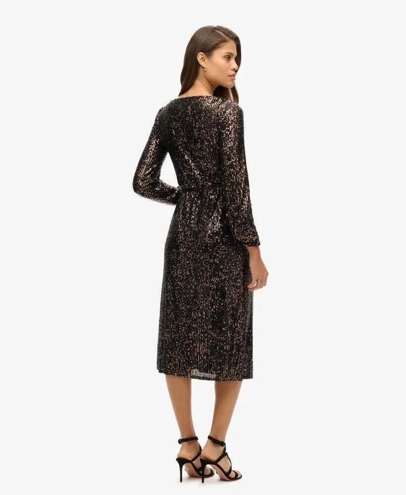 superdry Vestido longo transpassado com lantejoulas Copper/Black 4/6