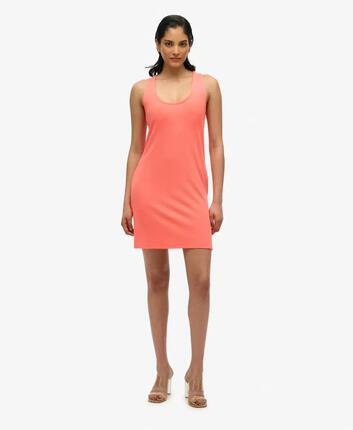 superdry Sukienka mini z dzianiny, kroj loose – kieszenie boczne – HOT CORAL