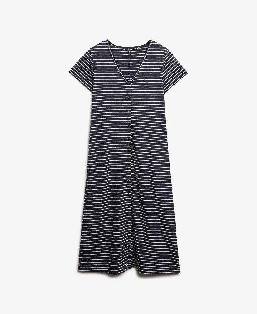 superdry Vestido midi Ss Button Thru Jersey 100% Algodão Biológico – Navy Optic 7/7