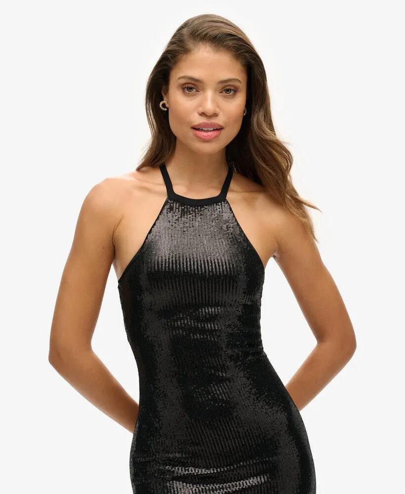 superdry Vestido midi de lantejoulas com decote halter 2/6