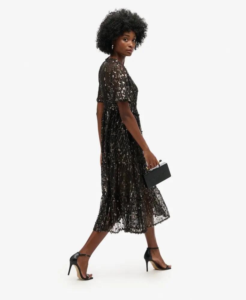 superdry Vestido midi em rede com camadas Volume – Stadium Grey Grit 2/7