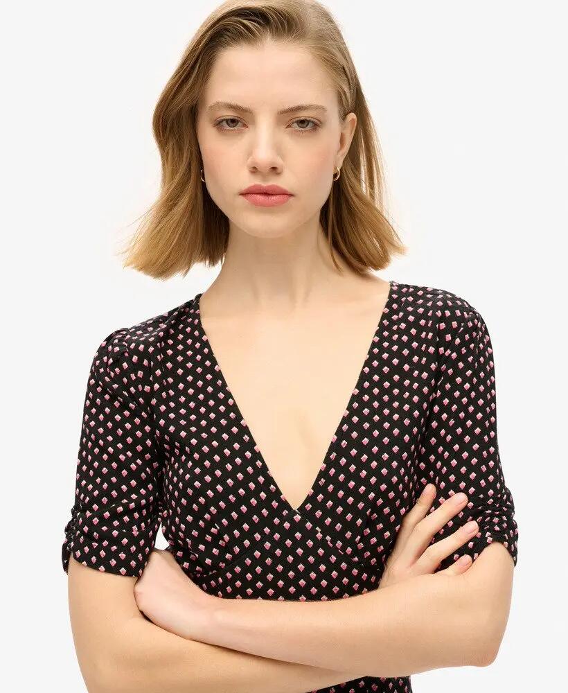 superdry Vestido mini estampado em viscose Diamond Geo Black 3/7