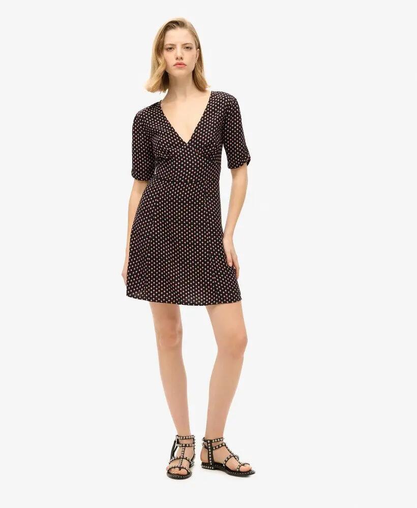 superdry Vestido mini estampado em viscose Diamond Geo Black 2/7