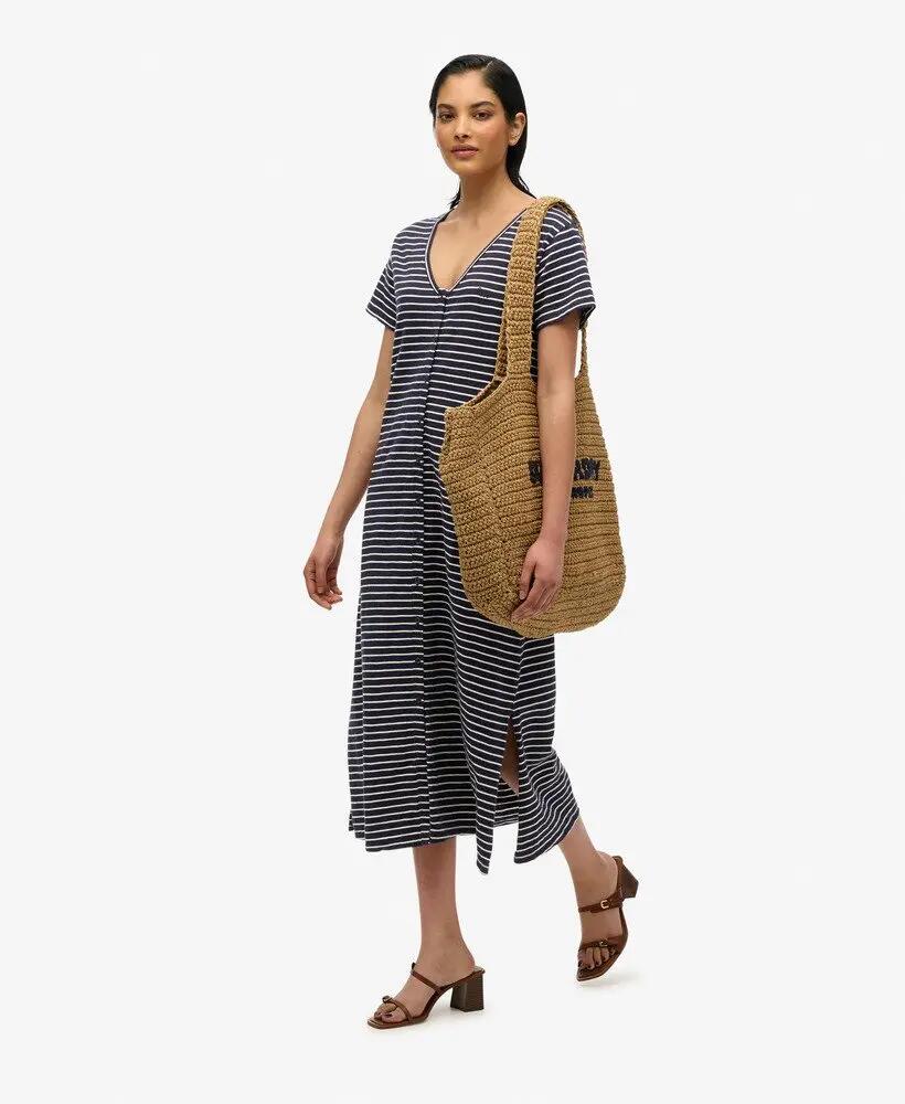 superdry Vestido midi Ss Button Thru Jersey 100% Algodão Biológico – Navy Optic 4/7