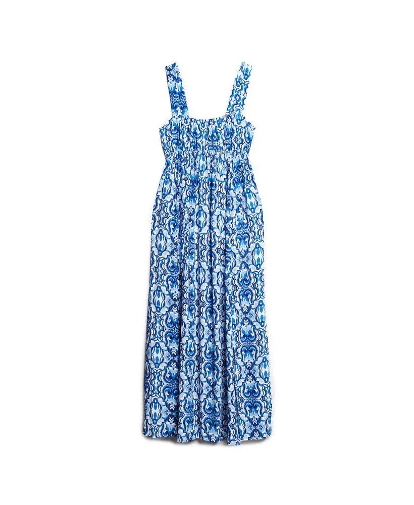 superdry Abito Maxi Tie Back in viscosa – Tile Print Blue 7/7