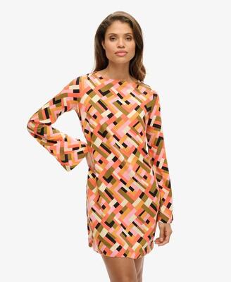 Superdry bedrukte open-back mini jurk - quilt geo orange