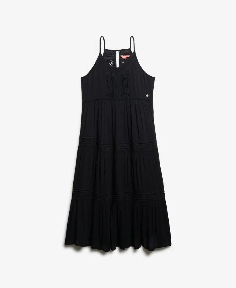 superdry Ibiza Cami Maxi Dress abito lungo nero in viscosa/modal 7/7