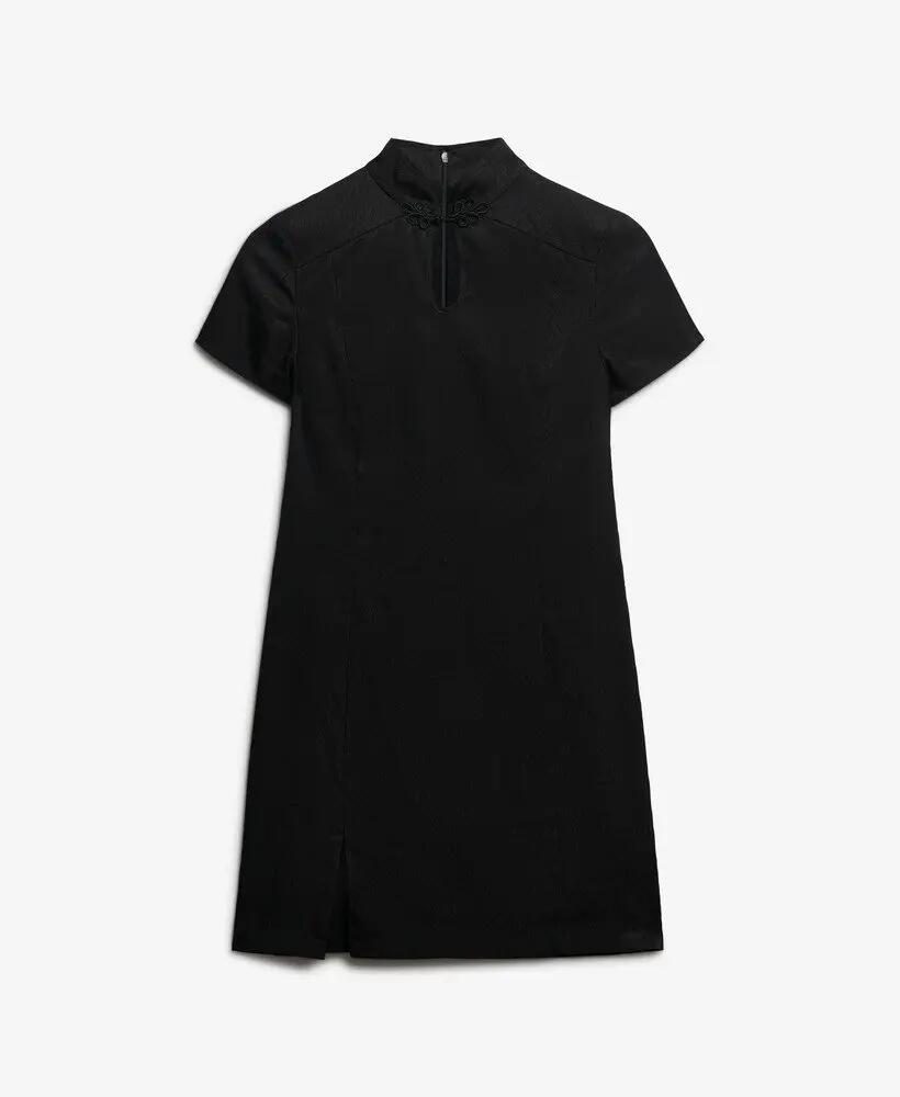 superdry Vestido Satin Mandarin Mini preto ajustado 7/7