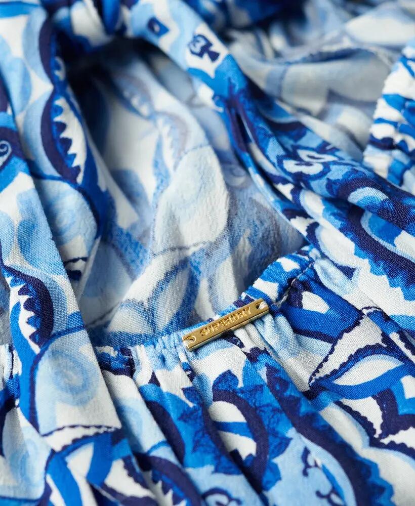 superdry Abito Maxi Tie Back in viscosa – Tile Print Blue 6/7