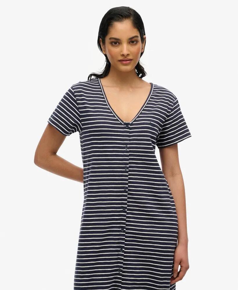 superdry Vestido midi Ss Button Thru Jersey 100% Algodão Biológico – Navy Optic 3/7