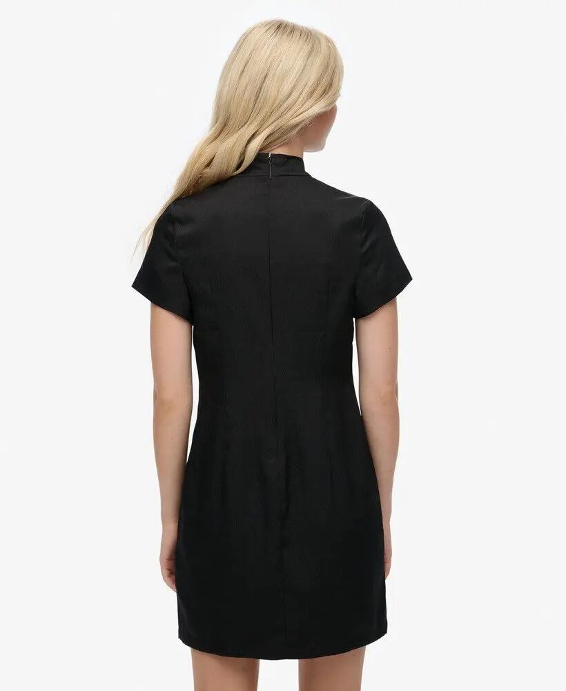 superdry Vestido Satin Mandarin Mini preto ajustado 6/7