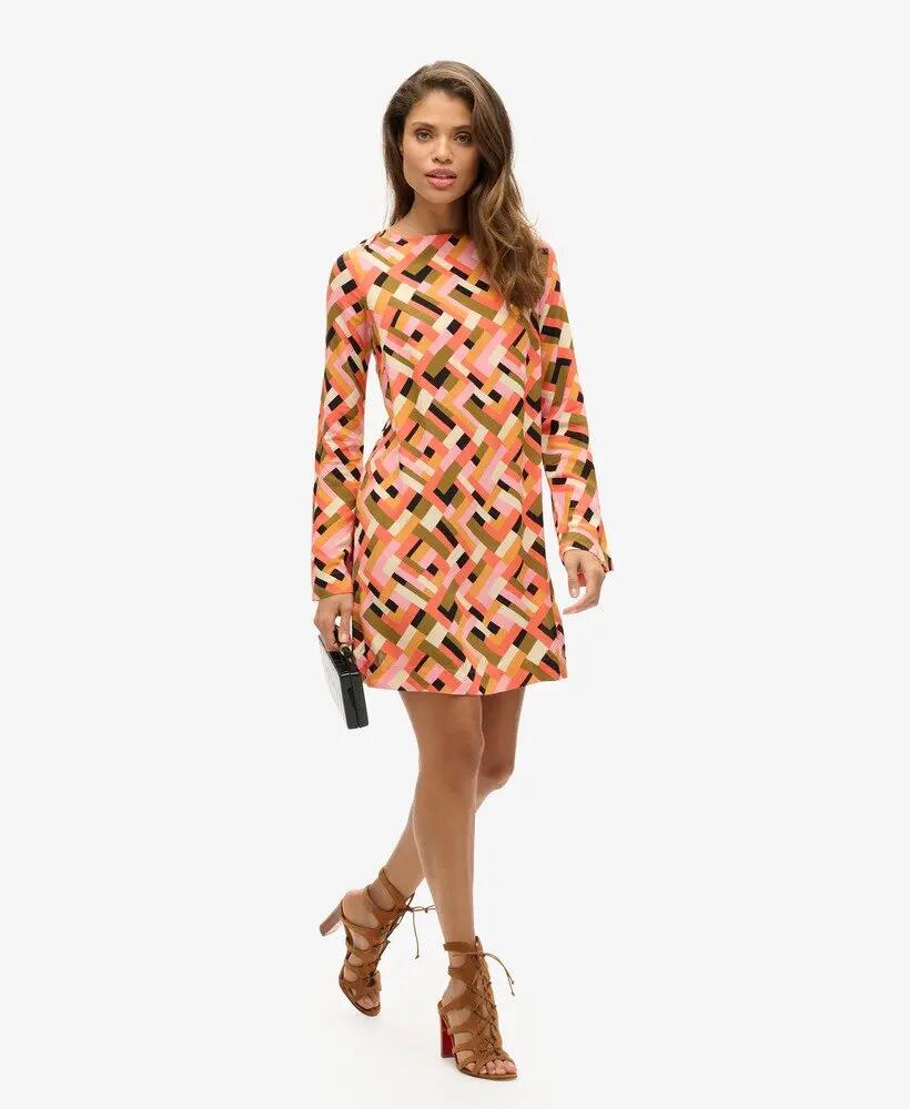 superdry Bedrukte open-back mini jurk - Quilt Geo Orange 5/5