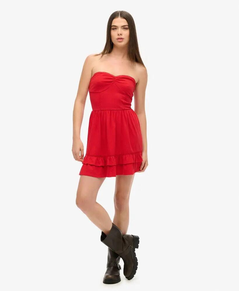 superdry 50s Bandeau mini-jurk van kant – Katoen, slim fit 2/6