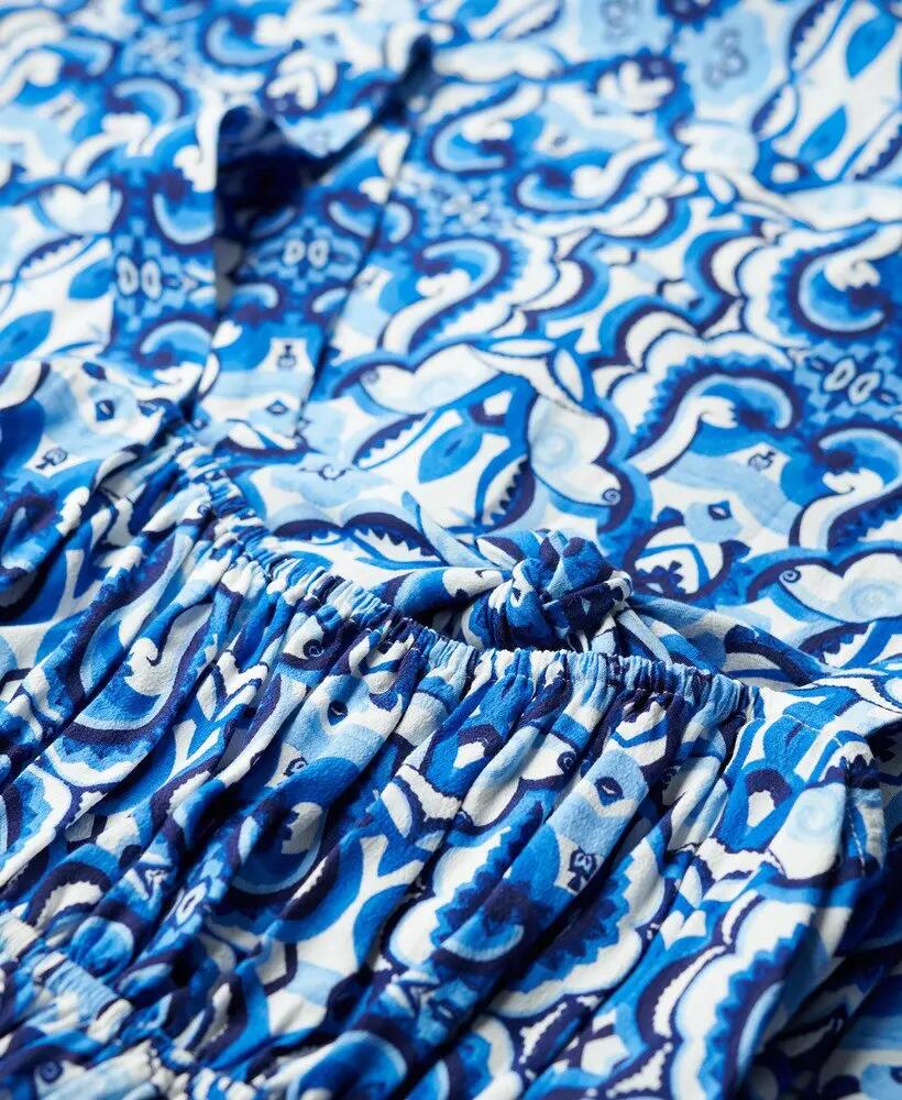 superdry Abito Maxi Tie Back in viscosa – Tile Print Blue 5/7