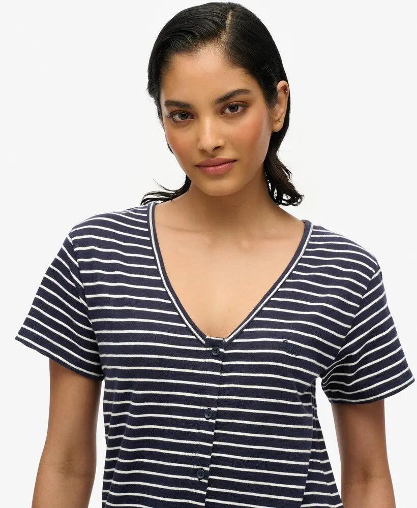 superdry Vestido midi Ss Button Thru Jersey 100% Algodão Biológico – Navy Optic 2/7
